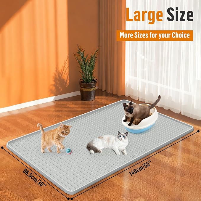 Silicone Cat Litter Box Mat 55"x 38" Extra Large Cat Rubber Mat | Cat Mat for Litter Box, Non-Slip, Waterproof Cat Litter Trapping Mat with Raised Edge, Kitty Litter Mat for Floor, Easy Clean