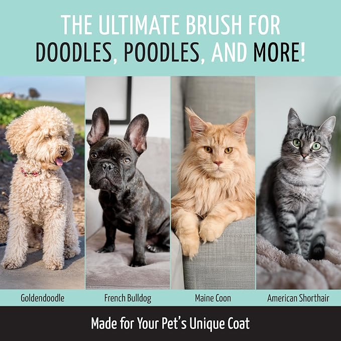 Tauro Pro Line Deshedding Slicker Brush for Dogs & Cats, Soft Pins for Gentle Dematting & Detangling, Grooming Tool for Long & Wavy Coats, Ideal for Doodles, Non-Slip Grip, Mint, Small Size (S)