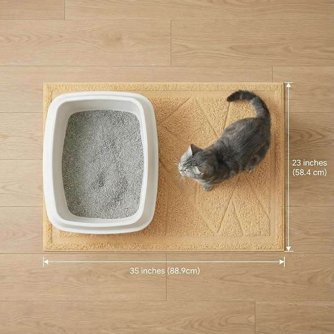 Cat Litter Box Mat, Kitty Premium PVC Pad, Durable Trapping Rug, Phthalate Free, Urine-Resistant, Scatter Control, Mosaic, L 35 x 23 Inch, Beige