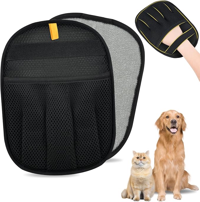 Pet Hair Removal Glove for Cats & Dogs, Upgrade 5-Finger Magic Brush Pet Hair Remover Tool, Electrostatic Reusable Grooming Mitt for Laundry, Couch, Carpet & Car Seat