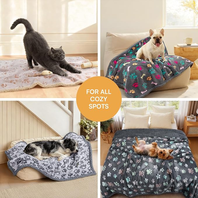 Luciphia Waterproof Pet Blankets for Couch Sofa Bed Cover Liquid Pee Proof Washable Soft Fluffy Large Dog Blanket Reversible Furniture Protection Paw Grey Small（40" x 28"）