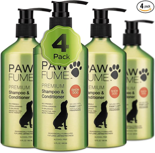 PAWFUME Deshedding Dog Shampoo and Conditioner, Show Dog, 4-Pack | Probiotic pH-balanced formula nourishes, detangles and deep cleans silky coats, salon-quality Shampoo for Dogs