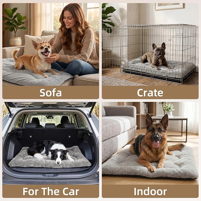Dog Bed 24" for Metal Crate Pad, Washable Kennel Mat for Small Puppy & Cats | Soft faux rabbit fur, non-slip,machine wash/dry, plush cushioning, for crates, floors & travel, multiple sizes for all breeds