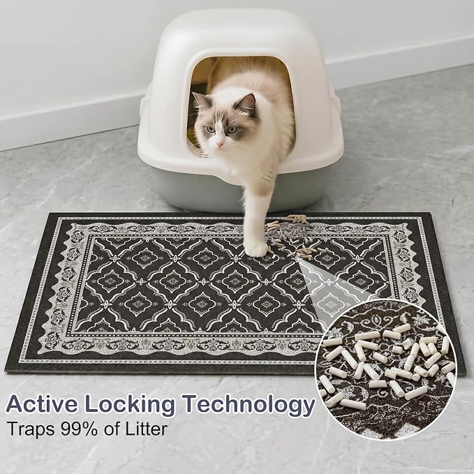 Glittme Cat Litter Mat, 33"x22" Non-Slip Washable Trapping Mat for Cats | Litter Trapping Mat With Thick PVC Coil To Catch Scatter, Soft On Paws And Waterproof Bottom To Protect Floors