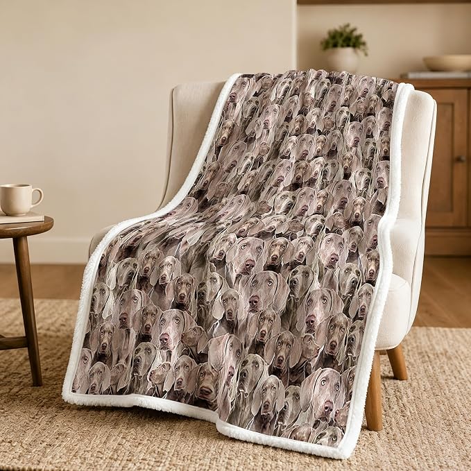 BlessLiving Weimaraner Brown Throw Blanket with Dense Dog Patterns Sherpa Fleece Blanket Couch Bed, Soft Cozy Warm Pet Blankets for Puppy Lovers Cute Animal Print Gift 50x60 Inches
