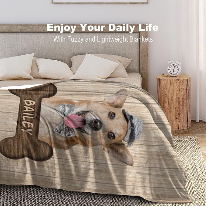 Artsadd Personalized Dog Blanket with Photos & Pet Name, Custom Dog Memorial Blanket and Throws for Remembrance, Customized Puppy Blanket, Dog Gifts for Pet Dog Lovers, Dog Mom Gifts for Women Xmas S