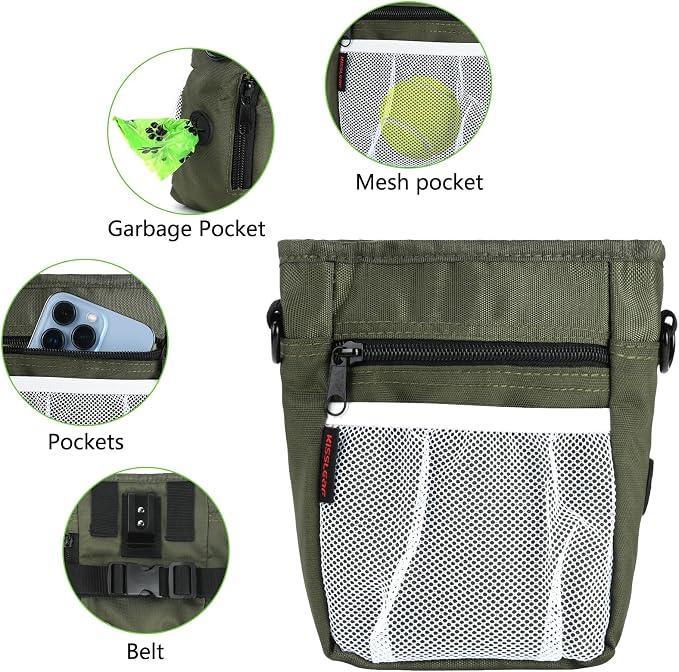 Dog Treat Pouch, Magnetic Closure, Dog Clicker- Green | Dog Training Treat Pouch, Large Size, Nylon Material, Magnetic Closure & Clicker, for Walking, Obedience & Outdoor Use