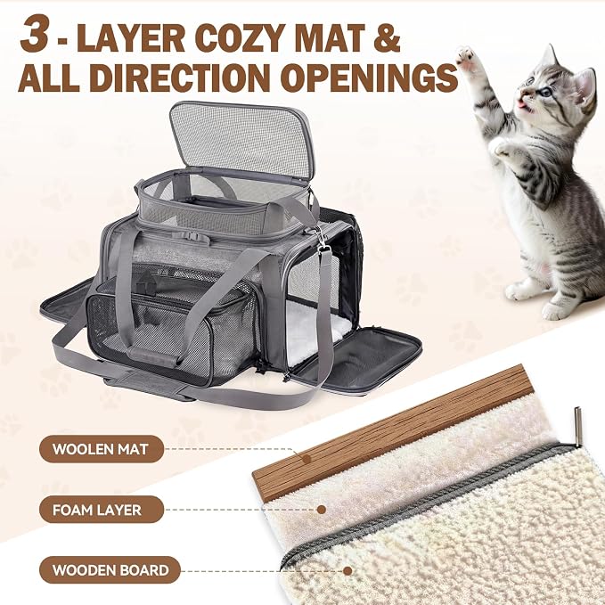Cat Carrier Soft Sided, Expandable Pet Carrier for Medium Small Pets, Collapsible Travel Carrier with Hard Shell, 360° Panoramic Mesh, Washable Waterproof Pad | – 17.3×13.8×9.4 (Pink)