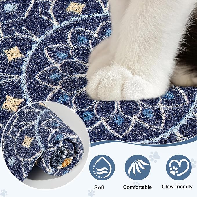 Glittme 33"x22" Cat Litter Mat with Mesh Design - Non-Slip & Waterproof Litter Trapping Pad for Litter Box Protects Floors from Stains Soft Texture for Pets,Navy