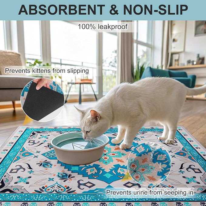 BEAUTYZOO Cat Litter Mat Litter Trapping Mat, 32"x 45" Large Litter Box Mat, Waterproof Kitty Litter Mat, Non-Slip Litter Rug Mats Pads for Floor Scatter Control, Soft on Paws & Easy to Clean, Blue