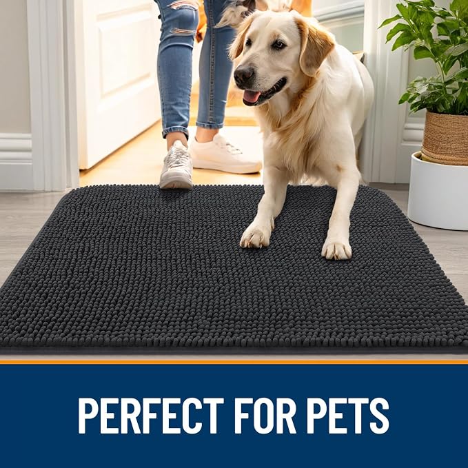 OLANLY Dog Door Mat for Muddy Paws 70x24, Super Absorbent Chenille Mud Mat | Dark Grey, Absorbs Moisture and Dirt, Non-Slip Machine Washable Doormat, Quick-Drying Indoor Entryway Floor Carpet for Dogs