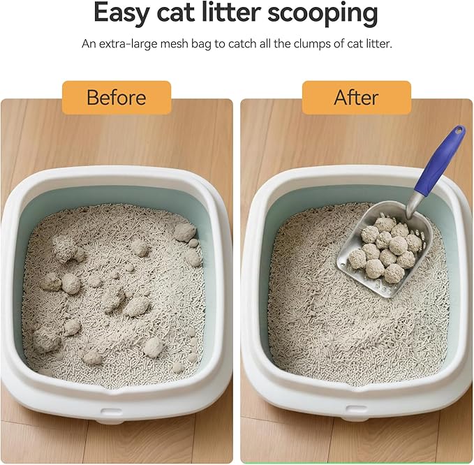 Cat Litter Scoop, Large Long Handle Kitty Metal Scooper, Heavy Duty Aluminum Deep Sifter, Ergonomic Non-Slip Grip, Rustproof Durable Poop Cleaner for Cat Litter Box