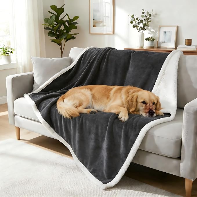 Kritter Planet Dog Blankets for Large Dogs Grey, Soft Fluffy Fleece Pet Blankets for Couch, Sofa, Dog Beds, Car Seats, Creat, Washable, 50x60 inches