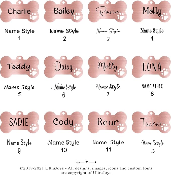 Ultra Joys Dog Tags Personalized for Pets - Hollow Paw Custom Pet ID Tag - Engraved Dog Tag for Small, Large Dogs - Large Bone in Rose