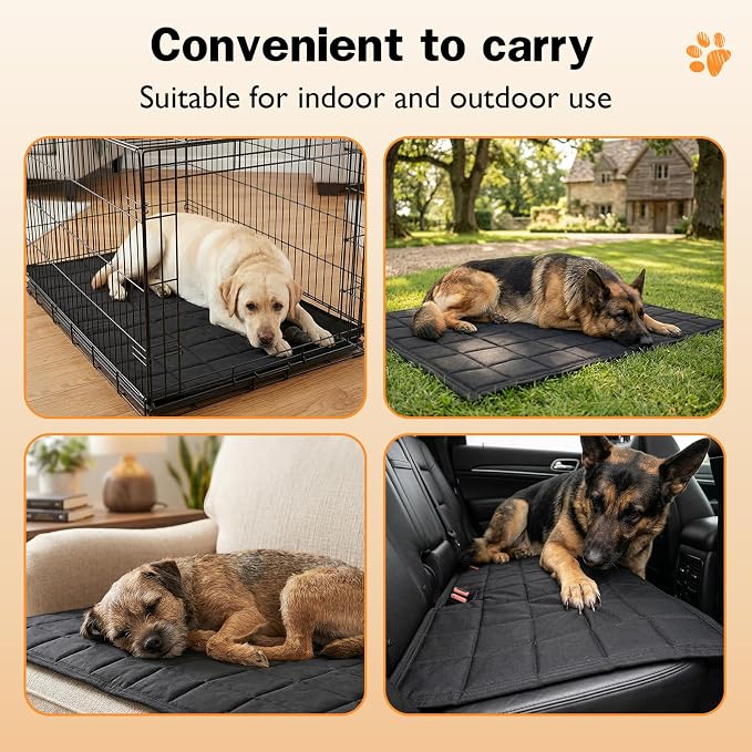 Chew Proof Dog Mat for Aggressive Chewers,18" x 29" Machine Washable Dog Crate Pad Quilted Mat, Ultra-Durable Indestructible Pad for Small Dogs, Black Kennel Pad