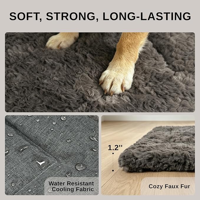 Reversible Dog Crate Mat for X-Large Dogs,Oxford & Fleece,47"x29",Dark Gray | 1.2" Fill Preserves Crate Height,Fleece Cozy,Wipes Clean,Splash-Proof,Machine Washable, Folds Flat For 30" Wire Crate & Go