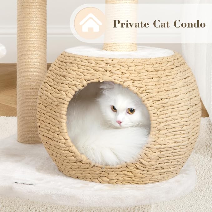 Modern Cat Tree, 53" Tall Cat Trees for Indoor Cats, Cat Condo Natural Sisal with Scratching Posts, Hand-Woven Tower & Top Perch, Cat-Tree for Kittens Climb Play & Rest