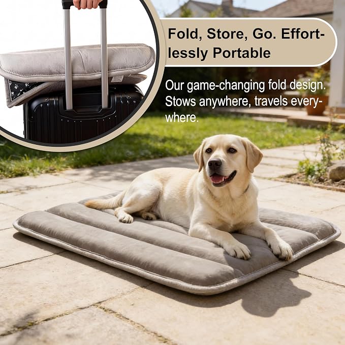 pobopobo Dog Crate Pad, Ultra Soft & Anti-Slip Kennel Mat, Secure Fit for Metal Crates & Dog Cages, Washable Cozy Bed for Small Medium Large Dogs (Light Brown, L(34"*20"*1.5"))