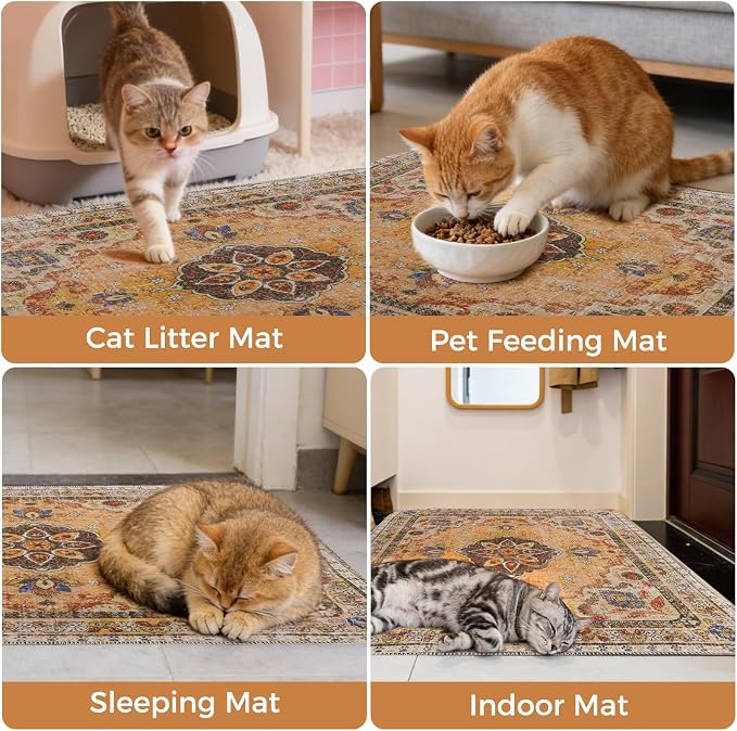 Homimp Cat Litter Mat, Litter Trapping Mat 2 Pack, Contains Mess from Box, Protects Floors,Urine Waterproof,Non-slip,Less Waste Cat Litter Box Mat,Soft on Kitty’s Paws,Washable,Absorbent,Khaki 36"X41"