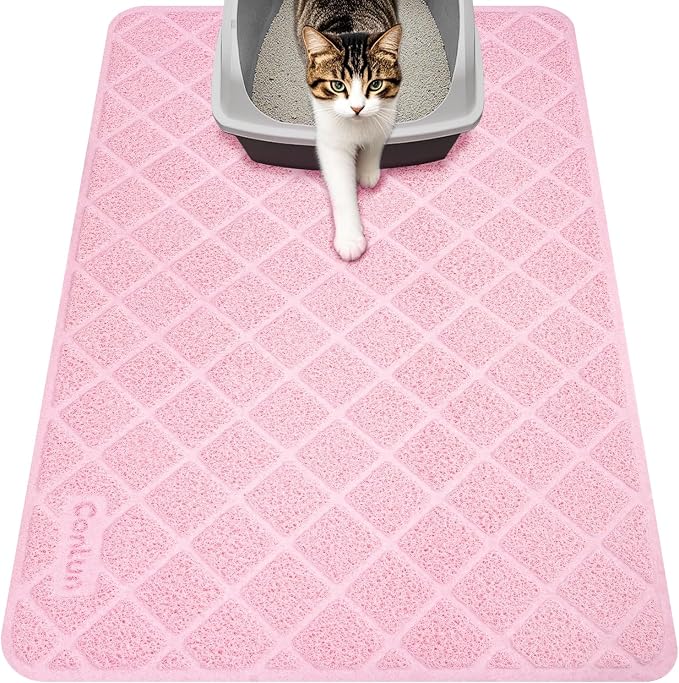 Conlun Cat Litter Mat Litter Trapping Mat, 35" x 23" Premium Durable PVC Grid Mesh with Scatter Control, Non-slip, Less Waste Cat Litter Box Mat, Pink