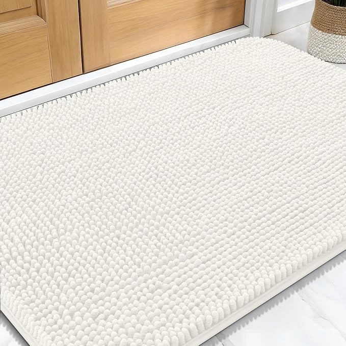 OLANLY Dog Door Mat for Muddy Paws 34x21, Super Absorbent Chenille Mud Mat | Ivory, Absorbs Moisture and Dirt, Non-Slip Machine Washable Doormat, Quick-Drying Indoor Entryway Floor Carpet for Dogs