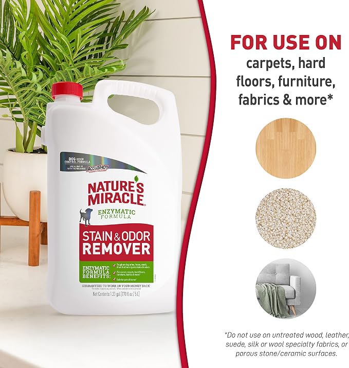 Nature’s Miracle Dog Stain & Odor Remover, Enzymatic Cleaner, 170 oz Refill