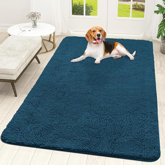 OLANLY Dog Door Mat for Muddy Paws 59x35, Super Absorbent Chenille Mud Mat | Atlantic Blue, Absorbs Moisture and Dirt, Non-Slip Machine Washable Doormat, Quick-Dry Indoor Entryway Floor Carpet for Dogs