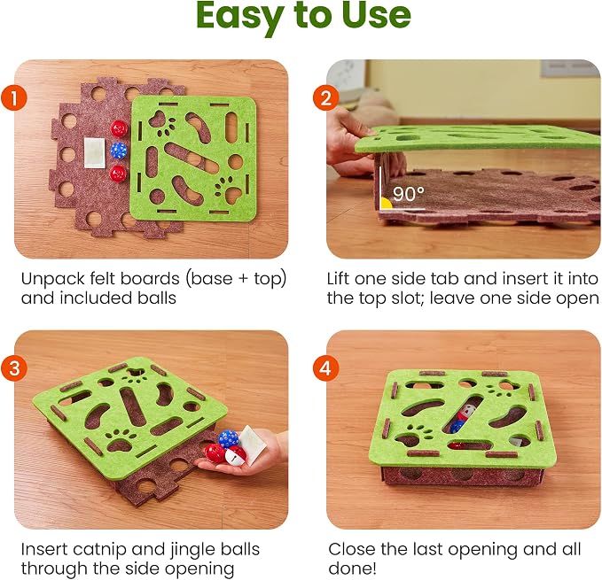 Potaroma Interactive Cat Puzzle Toy, Felt Maze with Rolling Balls, Indoor Enrichment Hunting Play Toy for Kitten Adult Cats to Relieve Boredom & Burn Energy