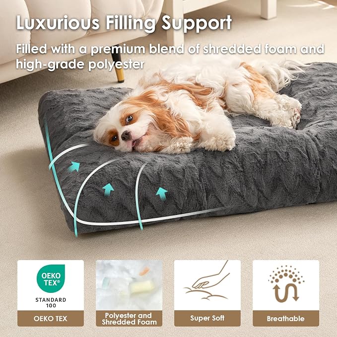 EHEYCIGA Washable Dog Bed for Crate 44x32 Inch, Anti-Slip XL Plus Kennel Pad for Extra Large Dogs Up to 85 lbs, Plush and Comfy Pet Sleeping Mat, Charcoal