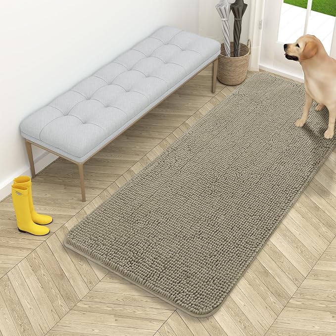 OLANLY Dog Door Mat for Muddy Paws 54x24, Super Absorbent Chenille Mud Mat | Warm Taupe, Absorbs Moisture and Dirt, Non-Slip Machine Washable Doormat, Quick-Drying Indoor Entryway Floor Carpet for Dogs