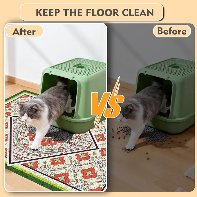 Extra Large Cat Litter Mat 30"x24",Heavy-Duty Litter Rug Catcher with Deep Textured Surface,Non-Slip Kitty Litter Mat Waterproof & Easy Clean, Ideal for Multiple Cats
