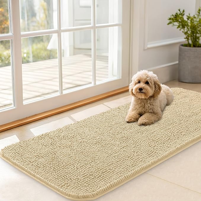 OLANLY Dog Door Mat for Muddy Paws 47x20, Super Absorbent Chenille Mud Mat | Sand, Absorbs Moisture and Dirt, Non-Slip Machine Washable Doormat, Quick-Drying Indoor Entryway Floor Carpet for Dogs