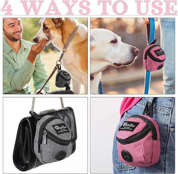 Talltalk 2 Pieces Dog Treat Pouch Pet Dog Poop Holder Dispenser Outdoor Carrier Waste Zipper Pouch with Metal Button for Most Leash(Pink,Grey)