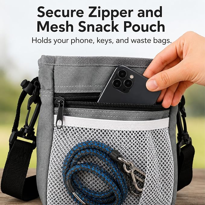 Dog Treat Pouch for Training – Waterproof Dog Training Bag | Dog Training Pouch Quick Drawstring Access, Built-in Poop Bag Dispenser, 4 Ways to Wear – The Ultimate Hands-Free Treat Bag