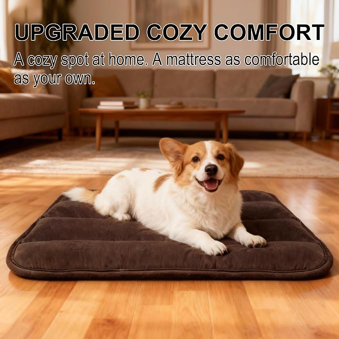 pobopobo Dog Crate Pad, Ultra Soft & Anti-Slip Kennel Mat, Secure Fit for Metal Crates & Dog Cages, Washable Cozy Bed for Small Medium Large Dogs (Dark Brown, M(28"*16"*1.5"))