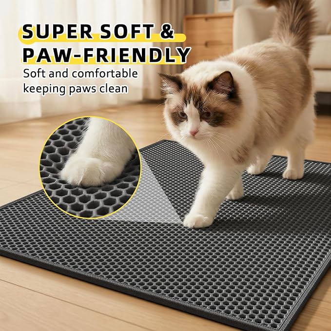 Cat Litter Mat, 30"x24", Waterproof, Easy to Clean (Black-1Pack) | Double-Layer Honeycomb for Effective Litter Trapping, Premium Durable EVA, Non-Slip, Paw-Friendly Soft Surface