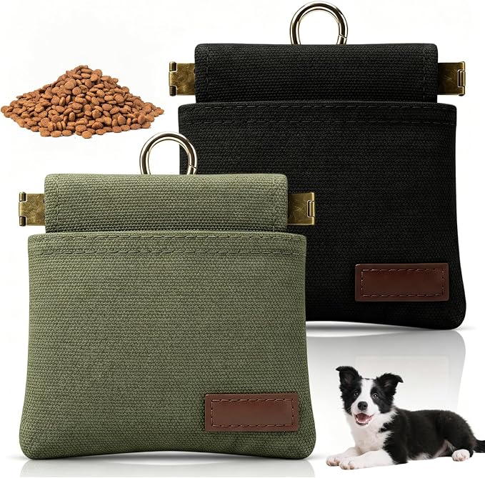 2 PCS Dog Treat Pouches for Pet Training 4.6in | Portable Auto Closing Dogs Treats Bag with Carabiner for Travel Outdoor Use Reusable Small Dogs Treats Container