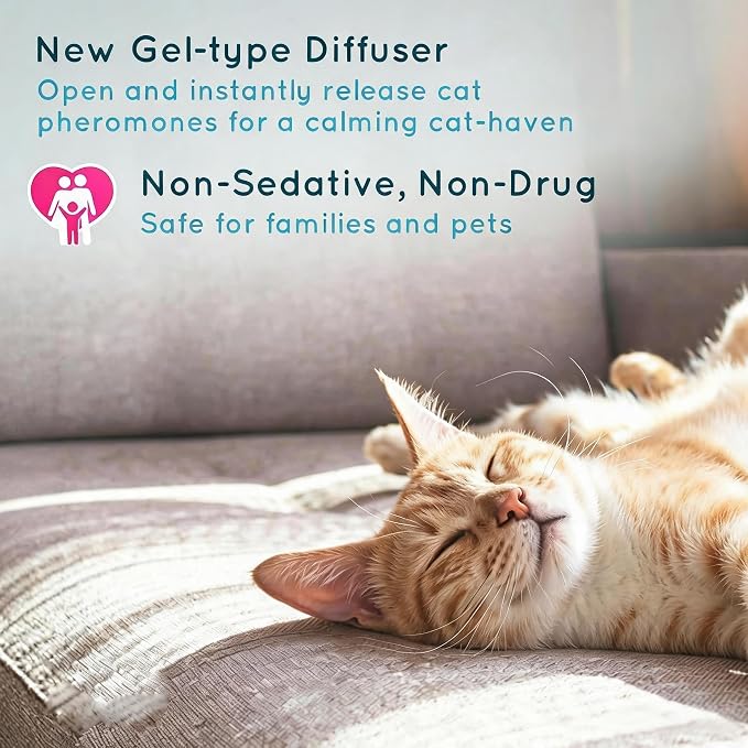 Cat Calming Diffuser Gel – Anti-Anxiety Pheromone Stress Relief for Cats & Kittens, Unplugged Cordless Cat Calming, Helps Reduce Stress-Related Behaviors, Drug-Free, Lasting 2 Months, 4.2oz / 120g
