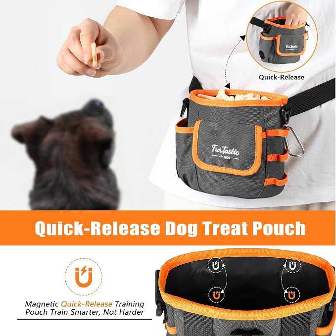 Dog Treat Pouch with Magnetic Closure for Pet Training | 3-Way Wear Treat Bag, 900D Waterproof Fabric, 4 Storage Spaces for Walking, Hiking, Agility, Training & Daily Rewards