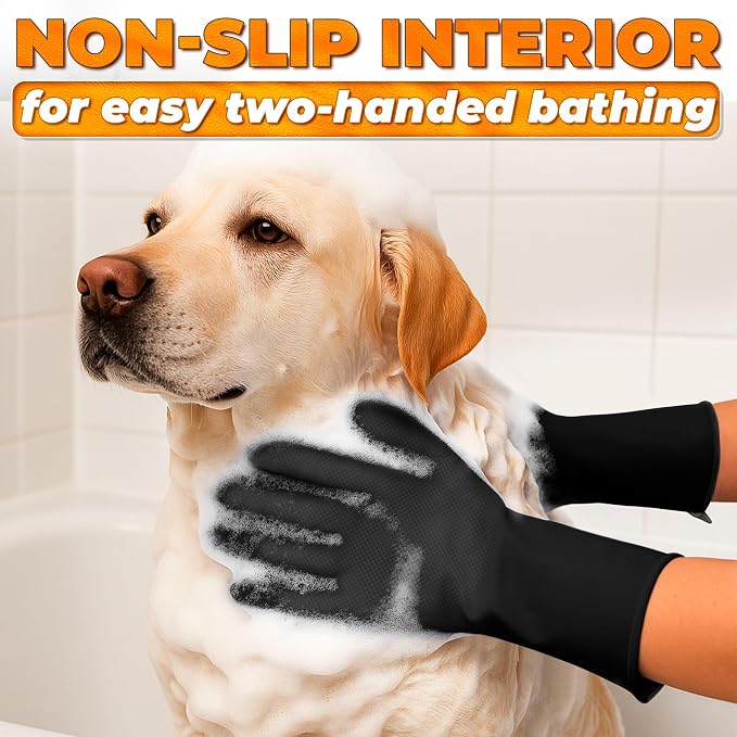 Cat and Dog Washing Gloves, 1 Pair, 11.6 in, Soft Silicone (Black) | Dog Shampoo Gloves, Pet Bath & Grooming Mitt, 3000 Soft Bristles, Removes Loose Hair, Saves Shampoo, Massage, Wet or Dry