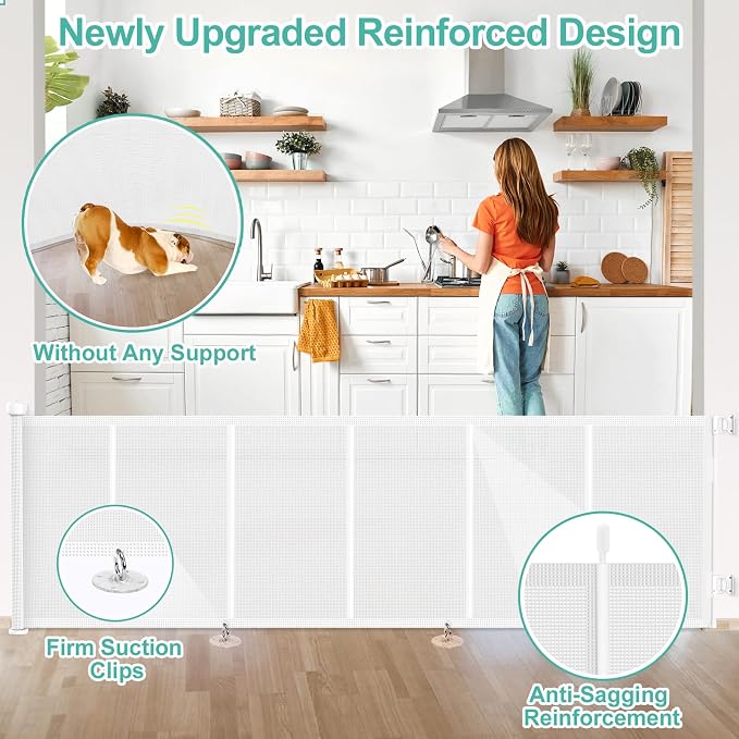 Upgrade 120 inch Retractable Baby Gates, EZIGO Extra Wide Baby Gate for Large Opening Extra Long Mesh Gate for Kids or Pet Dog Gate Child Safety Gate for Stairs Hallways Doorway Indoor Outdoor, White
