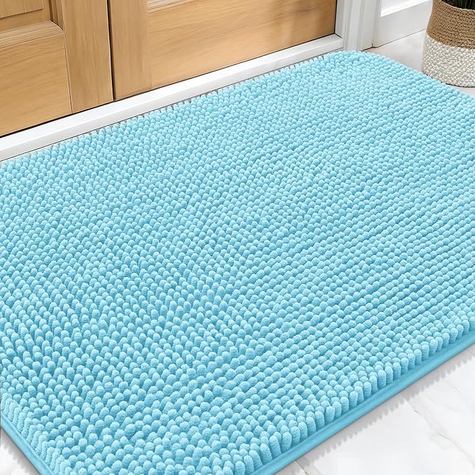 OLANLY Dog Door Mat for Muddy Paws 30x20, Super Absorbent Chenille Mud Mat | Blue, Absorbs Moisture and Dirt, Non-Slip Machine Washable Doormat, Quick-Drying Indoor Entryway Floor Carpet for Dogs