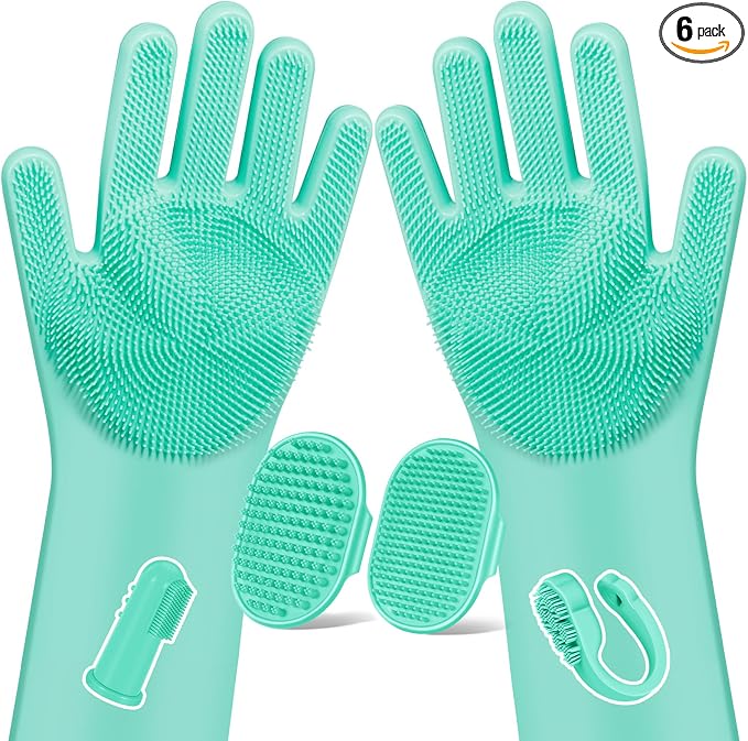 Augwind 6PCS Grooming & Bath Supplies for Dogs, Cats | Dog Washing Gloves | Dog Bath Brush | Dog Shower Brush | Pet Grooming Gloves | Dog Grooming kit | Pet Supplies for Showerhead & Sprayer (Green)