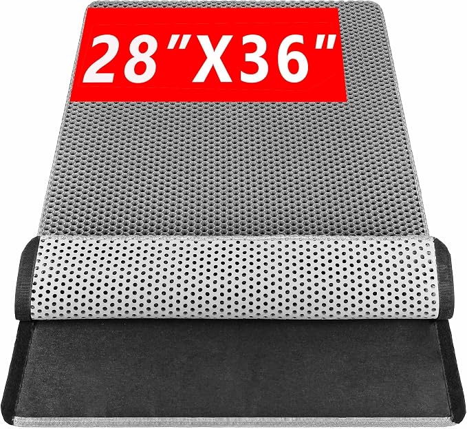 Double-Layer Cat Litter Mat, Detachable, Large 36"x28", Gray | Extra Large cat litter box mat, detachable hook & loop for easy cleaning, soft EVA, nonslip, urine-proof, washable