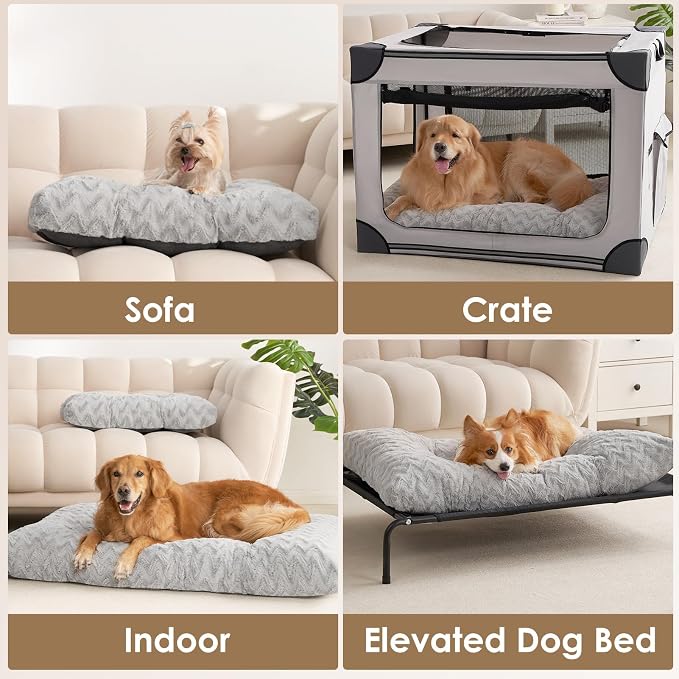 EHEYCIGA Washable Dog Bed for Crate 36x27 Inch, Anti-Slip L Plus Kennel Pad for Dogs Up to 55 lbs, Plush and Comfy Pet Sleeping Mat, Grey