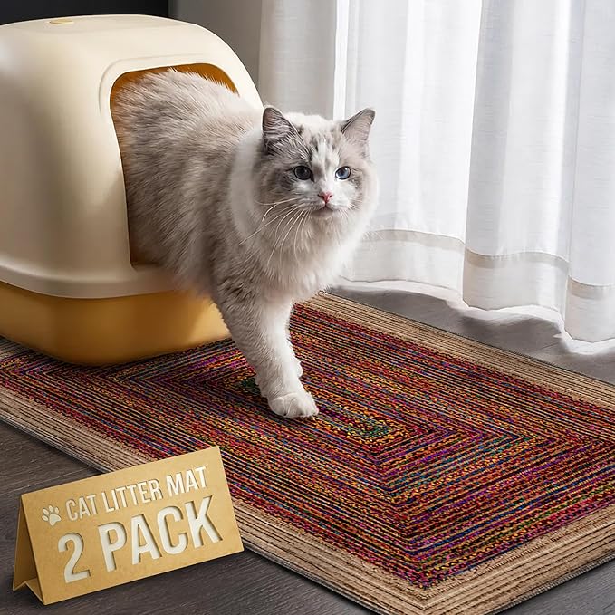 Cat Litter Mat 2 Pack, 24"x36" Litter Trapping Mats for Litter Box, Non-Slip, Super Absorbent & Urine Proof, Machine Washable, Reusable Pee Pads for Cats, Dogs, Rabbits and Guinea Pigs