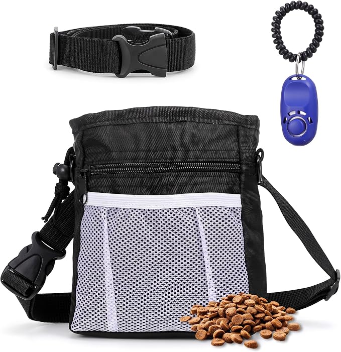Dog Treat Pouches and Training Clicker Portable Hand Free Puppy | Dogs Treat Bag with Carabiner Pets Feed Snack Reward Pocket for Pet Training Dog Treats Exercising Walking