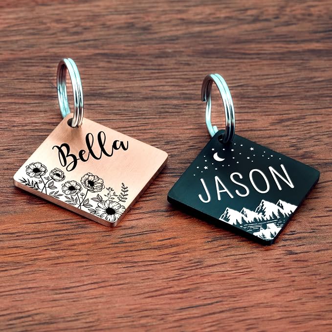 Ultra Joys Stainless Steel Pet ID Dog Name Tag - Personalized Front and Back Engraving, Customized for Dogs and Cats, Optional Both Sides Engraving, Diamond Flower Design, Black, Small