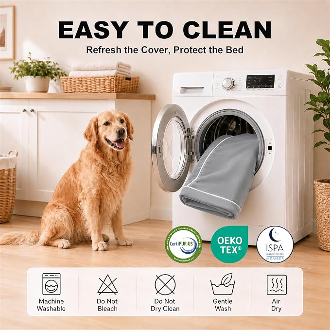 Orthopedic Dog Mat, 100% Waterproof 28D Foam Bed, Washable | High-density egg-crate foam, Short Plush, Sherpa Fleece, Orthopedic Joint Support, Machine Washable