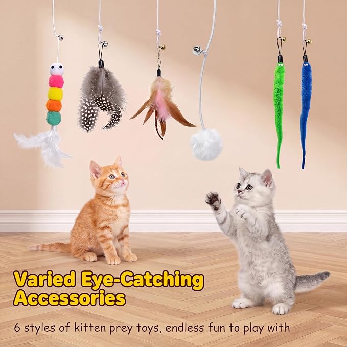 Interactive Cat Toys for Indoor Cats, USB Rechargeable Electric Teaser with Clip, Automatic Cat Toys to Self Play Enrichment Toy for Bored Kittens & Adult Cats (Pink)